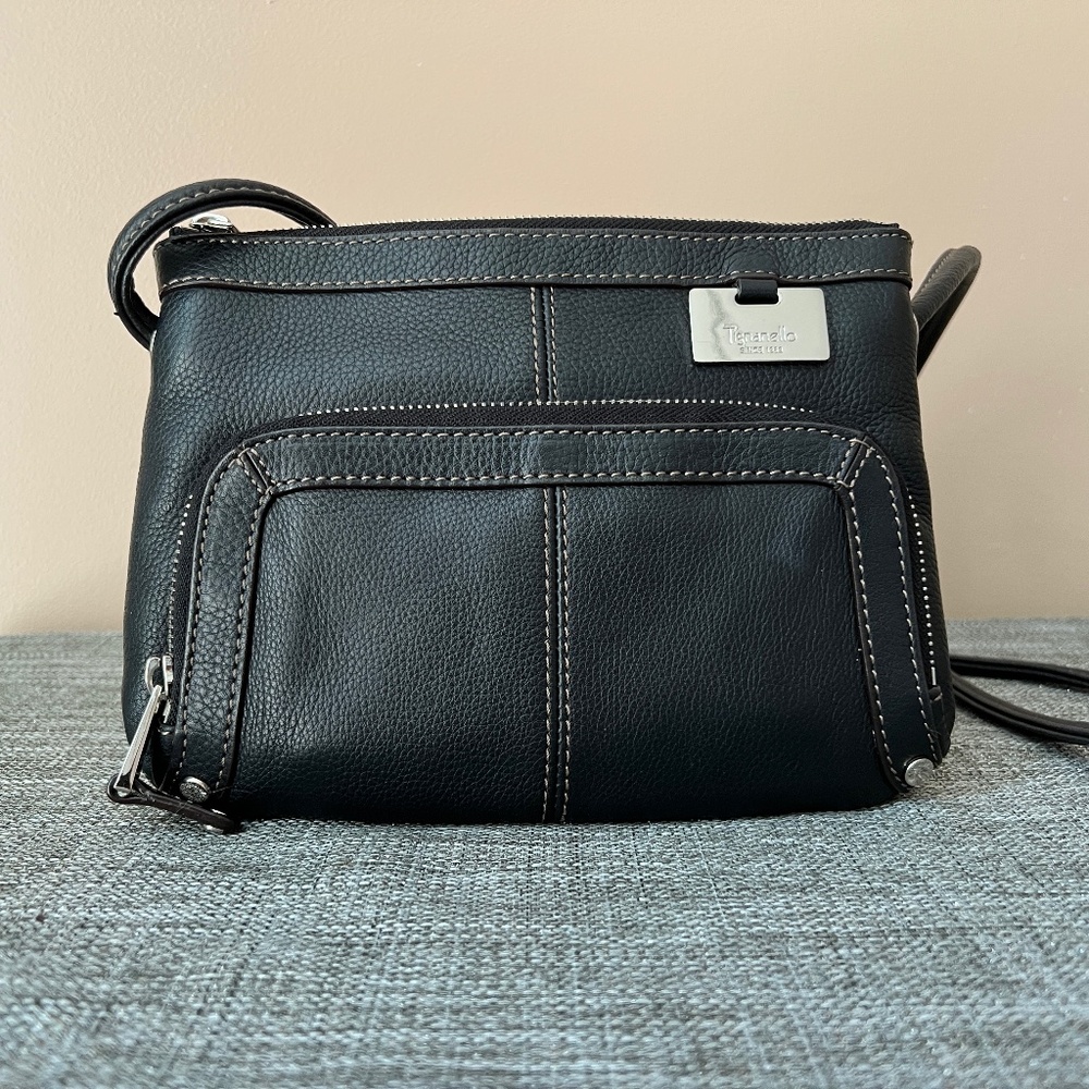 Black Leather Tignanello Crossbody Purse